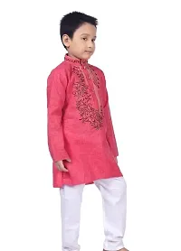 Stylish Pink Cotton Embroidered Kurta with Pyjamas Set For Boys-thumb3