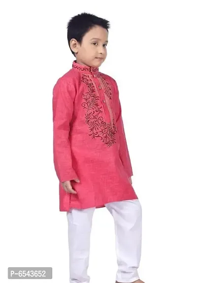 Stylish Pink Cotton Embroidered Kurta with Pyjamas Set For Boys-thumb4