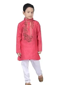 Stylish Pink Cotton Embroidered Kurta with Pyjamas Set For Boys-thumb1