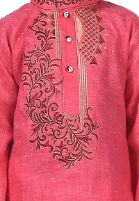 Stylish Pink Cotton Embroidered Kurta with Pyjamas Set For Boys-thumb2