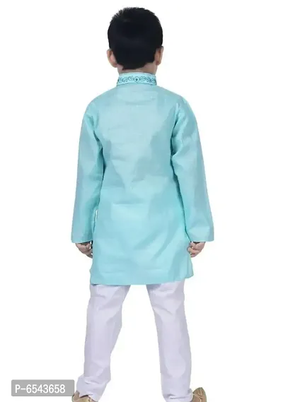 Stylish Turquoise Cotton Embroidered Kurta with Pyjamas Set For Boys-thumb3