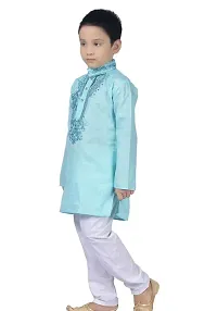 Stylish Turquoise Cotton Embroidered Kurta with Pyjamas Set For Boys-thumb3