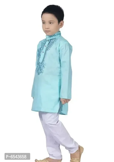 Stylish Turquoise Cotton Embroidered Kurta with Pyjamas Set For Boys-thumb4