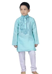 Stylish Turquoise Cotton Embroidered Kurta with Pyjamas Set For Boys-thumb1