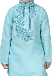 Stylish Turquoise Cotton Embroidered Kurta with Pyjamas Set For Boys-thumb4