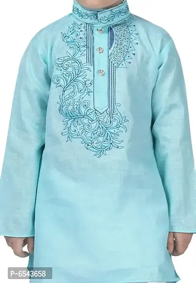 Stylish Turquoise Cotton Embroidered Kurta with Pyjamas Set For Boys-thumb5
