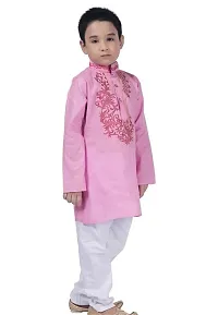 Stylish Pink Cotton Embroidered Kurta with Pyjamas Set For Boys-thumb2