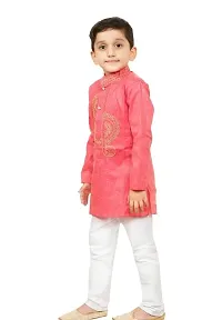 Stylish Pink Khadi Cotton Embroidered Kurta with Pyjamas Set For Boys-thumb2