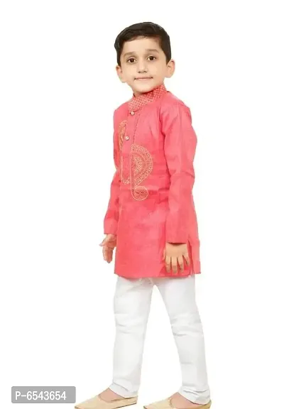 Stylish Pink Khadi Cotton Embroidered Kurta with Pyjamas Set For Boys-thumb3