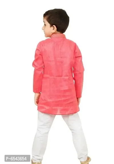 Stylish Pink Khadi Cotton Embroidered Kurta with Pyjamas Set For Boys-thumb4