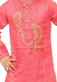 Stylish Pink Khadi Cotton Embroidered Kurta with Pyjamas Set For Boys-thumb4