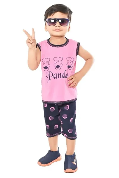 Stylish Cotton Printed T-shirt and Bottom Set For Boys