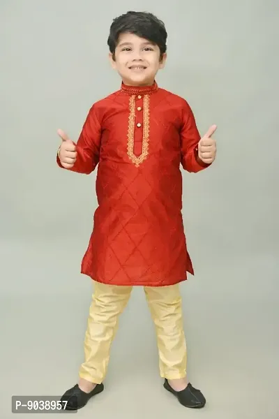 Classic Dupion Silk Printed Kurta Sets for Kids Boys