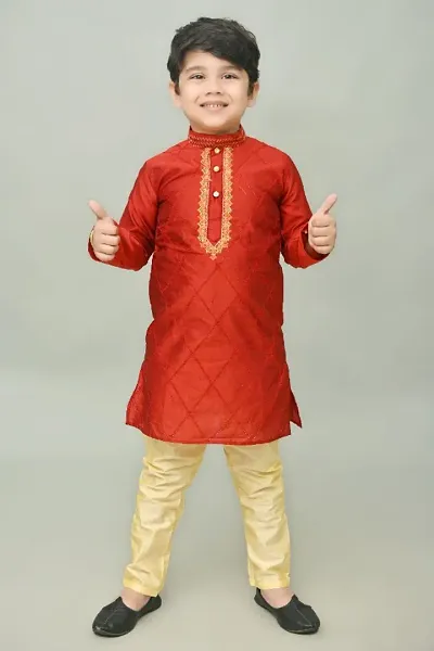 Classic Dupion Silk Kurta Sets for Kids Boys