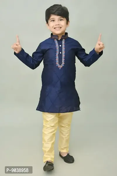 Classic Dupion Silk Printed Kurta Sets for Kids Boys-thumb0