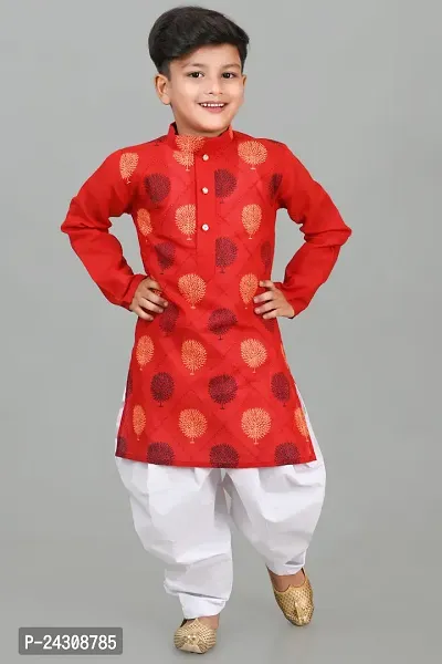 Classic Dupion Silk Printed Kurta Sets for Kids Boys-thumb0