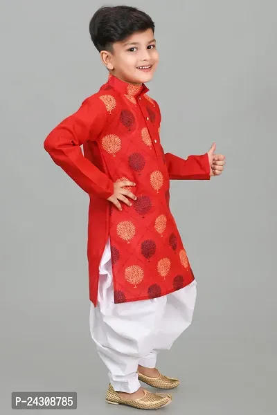 Classic Dupion Silk Printed Kurta Sets for Kids Boys-thumb2