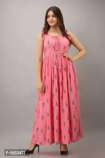 Pink Rayon Printed Gown-thumb0