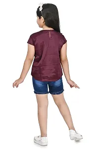 ALVION Girls Viscose and Denim Regular Fit Embroidery Hot Pants with Top Set-thumb1