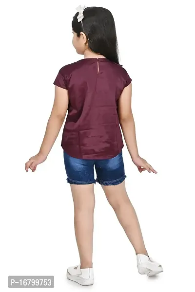 Girl and Boy Fashion Girls Viscose and Denim Regular Fit Embroidery Hot Pants with Top Set-thumb2