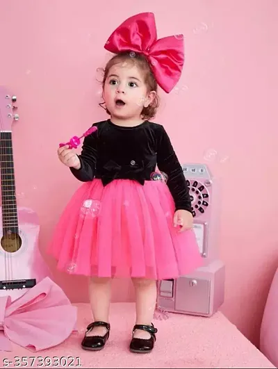 Baby Girl Bow Front Mesh hem frock dress