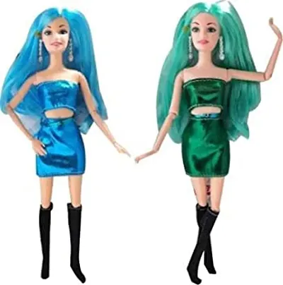 Pretty Slim and Shiny Cute Foldable And Moveable Hands And Legs Doll Combo Set For Girls ( Pack Of 2 ,Color - Blue ,Green)