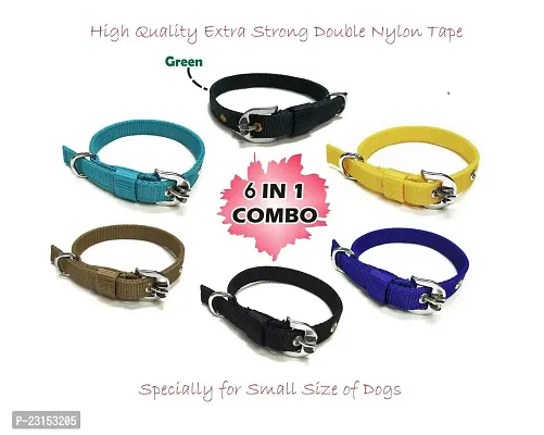 Pet Zoniyaa's Latest Edition of Colorfull , Attractive and Durable 0.75 inch Dog Collar (G,Y,B,BL,C,SB)(Specially for Small Size Dogs)  (Pack of 6)