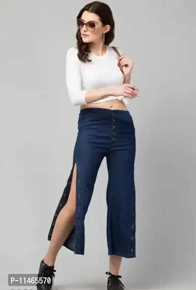 Trendy Stylish Side Buttoned Denim Jeans For Women  Girls