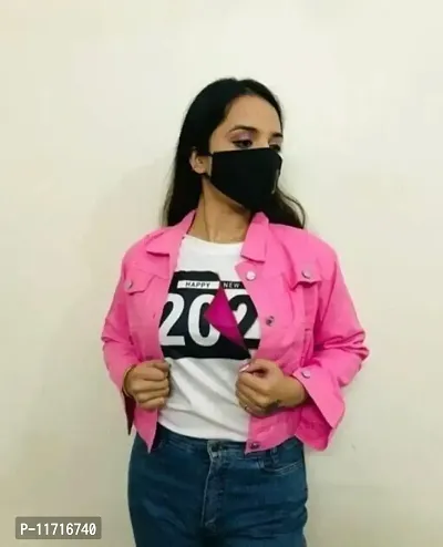 Trendy Classy Pink Denim Jacket For Women-thumb0