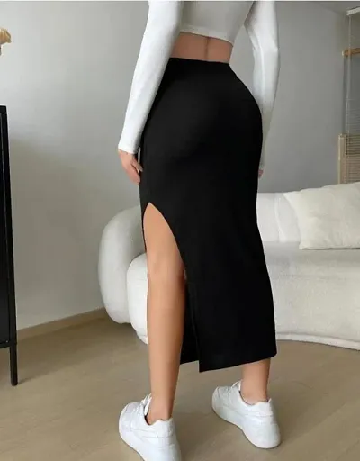 Trendy Black Slit Skirt