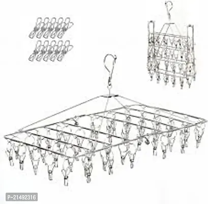 Truvik Stainless Steel Metal Drying Hanger 28 Clips Rack for Hanging Underwear, Bra, Baby Clothes, Diapers, Towel, Hat, Scarf, Gloves( Pack of 1)-thumb2