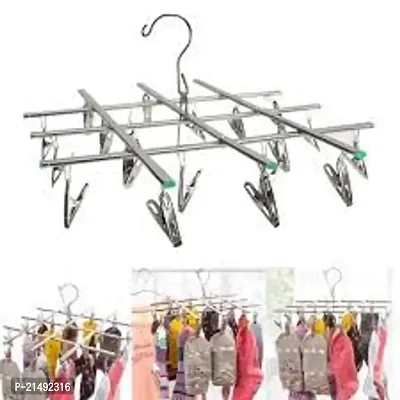 Truvik Stainless Steel Metal Drying Hanger 28 Clips Rack for Hanging Underwear, Bra, Baby Clothes, Diapers, Towel, Hat, Scarf, Gloves( Pack of 1)-thumb3