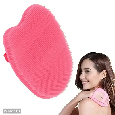 RamPula Silicone Body Scrubber Brush Glove for Exfoliating Wet or Dry Skin Body Wash Bath Shower Tool, with Super Soft Manual Facial Cleansing Brush Massage Scrubber (Pink)