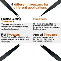 Tweezers Set - 6 Piece Professional Stainless Steel Tweezers for Eyebrows|Great Precision for Facial Hair, Splinter and Ingrown Hair Removal (Black)-thumb2