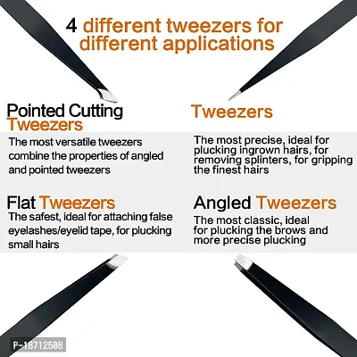 Tweezers Set - 6 Piece Professional Stainless Steel Tweezers for Eyebrows|Great Precision for Facial Hair, Splinter and Ingrown Hair Removal (Black)-thumb3