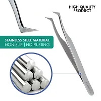 Volume Lashes Eyelash Extension Tweezers, Premium Stainless Steel Precision Mega L Curved Angled Tip, Professional 4.5 Inches Tool Comes with Synthetic Leather Pouch by Mslush-thumb4