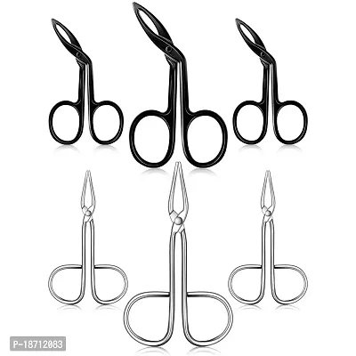 6 Pieces Scissors Shaped Eyebrow Tweezers Flat Tip Tweezers Hair Plucker and Slanted Tip Tweezers Stainless Steel Scissor Handle Tweezers Flat Straight Tip Tweezers Brow Hair Plucker Remover, 2 Styles