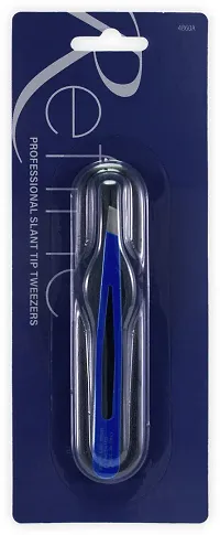 Refine Professional Italian Slant Tip Tweezers, Blue, 3.75-thumb1