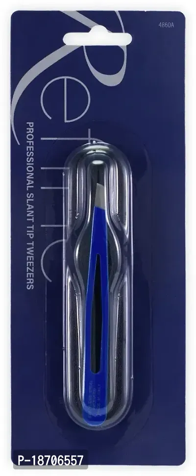 Refine Professional Italian Slant Tip Tweezers, Blue, 3.75-thumb2