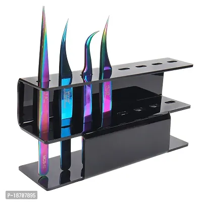 1pc Tweezer Display Stand Durable Acrylic Eyelash Extension Tools Storage Holder Tweezers Scraper Shears Organize Rack, 8 Holes, Black-thumb0