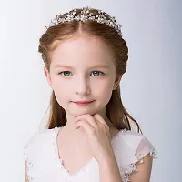 Ideal Swan Hair Vines Princess Wedding Headpiece, Ideal Swan Pearl Crystal Headwear for Wedding Tiara Flower Headband Accessories to Baby Girl-Suitable for Shows, Children' Day (White)-thumb3