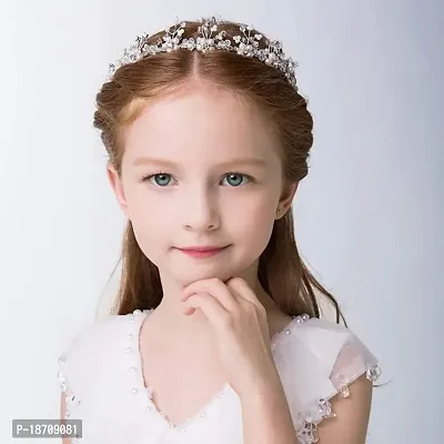 Ideal Swan Hair Vines Princess Wedding Headpiece, Ideal Swan Pearl Crystal Headwear for Wedding Tiara Flower Headband Accessories to Baby Girl-Suitable for Shows, Children' Day (White)-thumb4