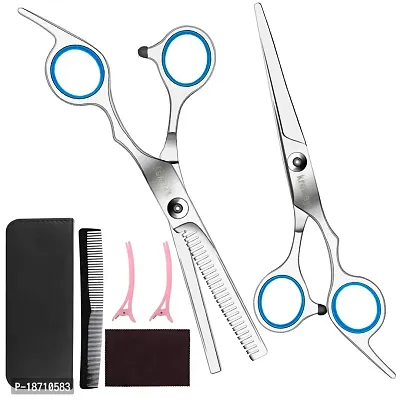 Hair Cutting Scissors Professional Home Hair cutting Barber/Salon Thinning Shears Stainless Steel Kit with Comb and Case for Men/Women (Blue)