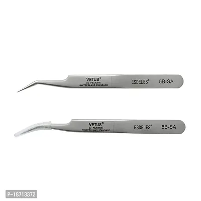 ESDELES Vetus Volume Tweezers Stainless Steel Eyelash Extension Tweezers Ultra Rigidity Curved Pro Tool 5B-SA-thumb3