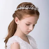 Ideal Swan Hair Vines Princess Wedding Headpiece, Ideal Swan Pearl Crystal Headwear for Wedding Tiara Flower Headband Accessories to Baby Girl-Suitable for Shows, Children' Day (White)-thumb4