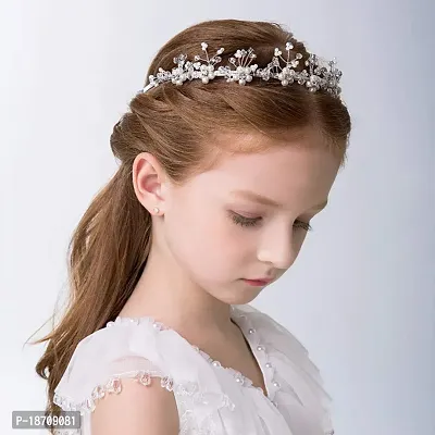 Ideal Swan Hair Vines Princess Wedding Headpiece, Ideal Swan Pearl Crystal Headwear for Wedding Tiara Flower Headband Accessories to Baby Girl-Suitable for Shows, Children' Day (White)-thumb5