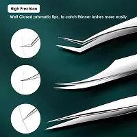 Costory Tweezers for Eyelash Extension - Straight and Curved Pointed Tip Tweezers Professional Stainless Steel Precision Eye False Lash Tweezers Set 2 Pcs Silver (Volume Tweezer)-thumb1