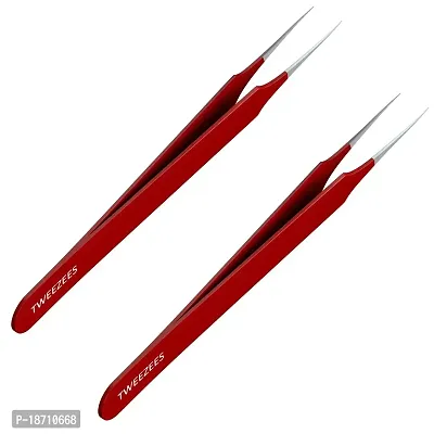 Ingrown Hair Tweezers | Pointed Tip | Red | 2 Pack | Precision Stainless Steel | Extra Sharp and Perfectly Aligned for Ingrown Hair Treatment  Splinter Removal For Men and Women | By Tweezees