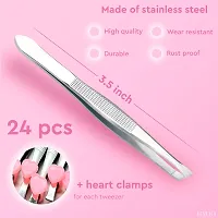 Stainless Steel Tweezers - 24 Pieces Slant Tip Tweezers Set - Precision Facial Hair Tweezers - Comfort Grip Long Silver Tweezers for Ingrown Hair - Professional Eyebrow Tweezers for Men and Women-thumb1