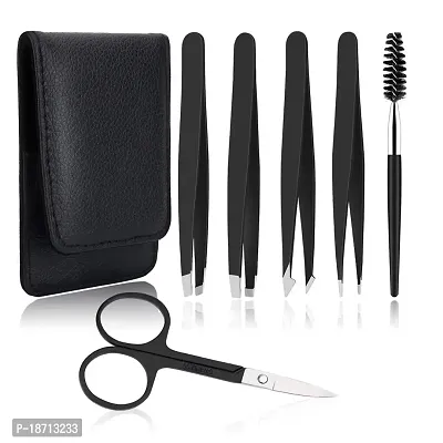 6PCS Professional Eyebrow Tweezers Set for Women and Men, Premium Stainless Steel Tweezer Kit, Best Tweezers Precision for Ingrown Hair, Facial Hair, Eyebrows Plucking